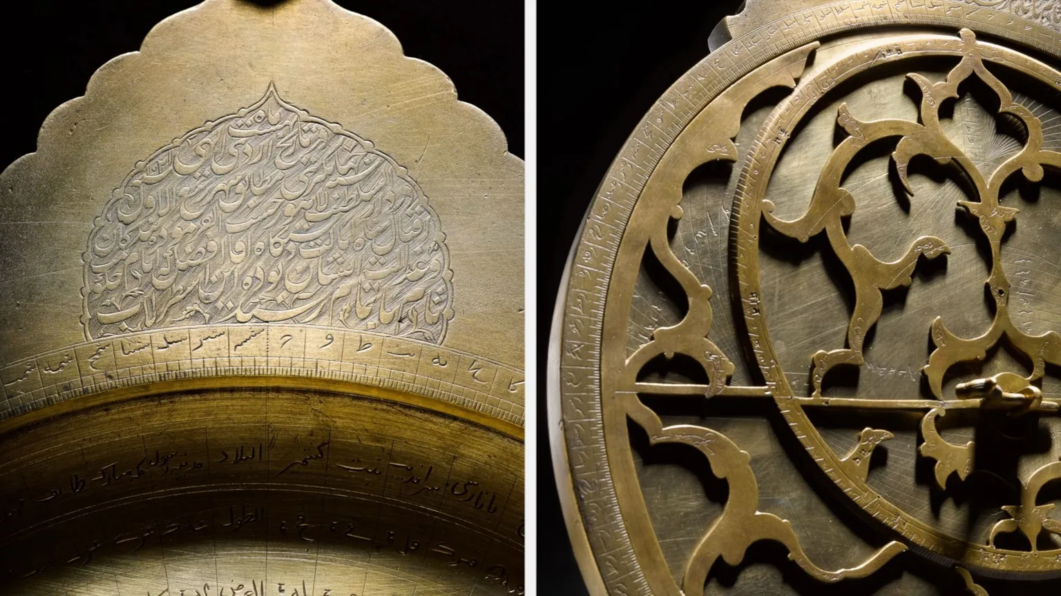 Courtesy Sotheby's Close up image of the inscriptions and the ecliptic ring of the astrolabe showcase the fine craftsmanship. 