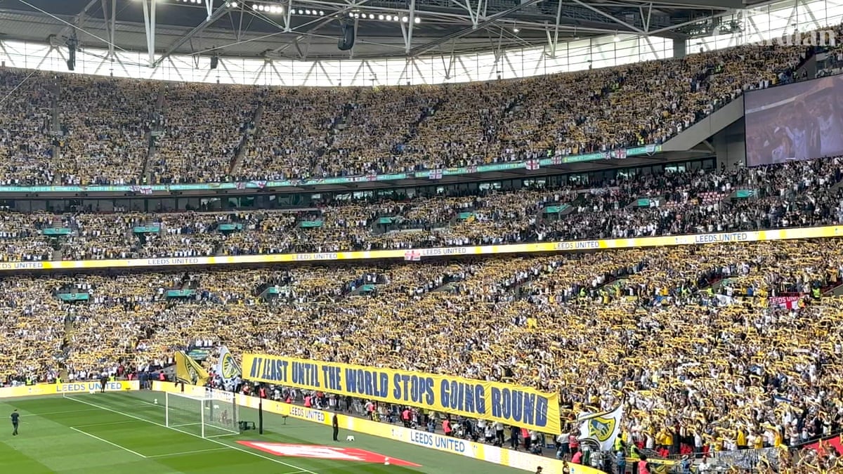 Leeds fans make some noise at Wembley.