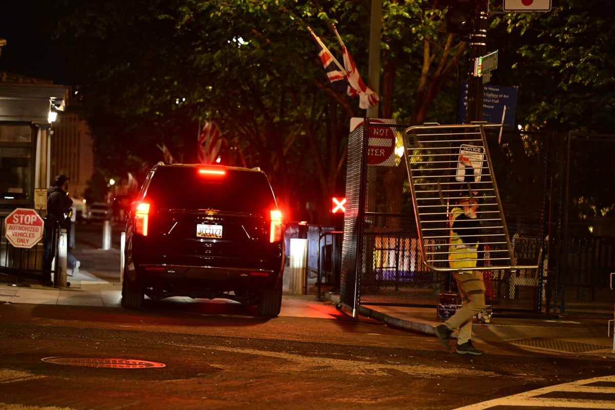 View of security preparations underway outside the White House prior to King Charles’ visit.