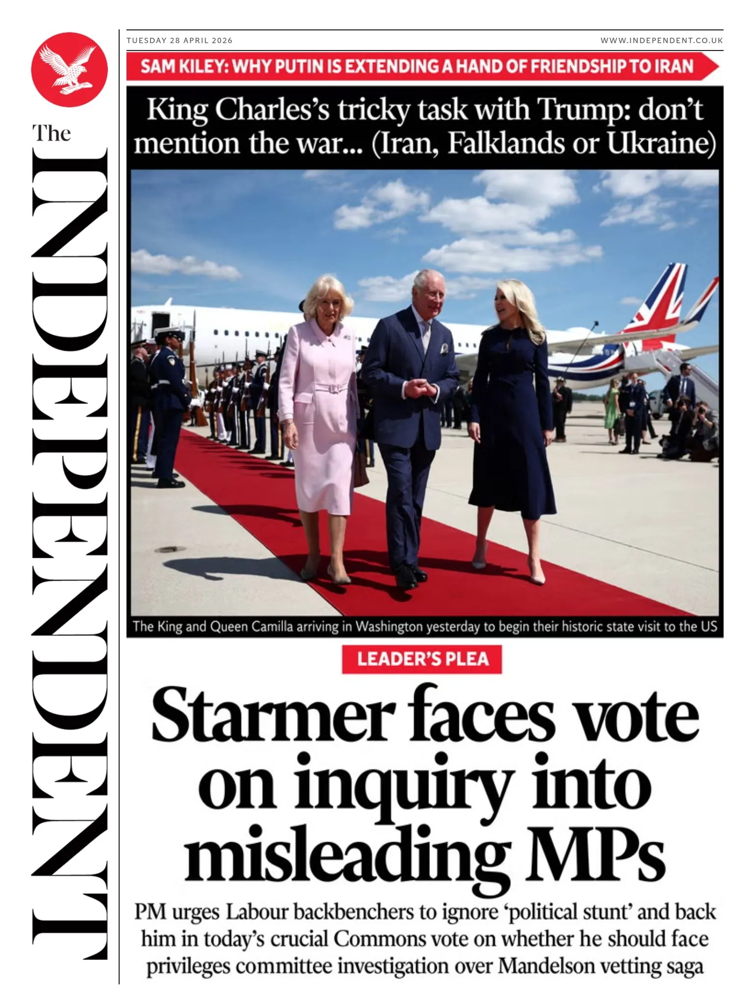 The headline on the front page of the Independent reads: 