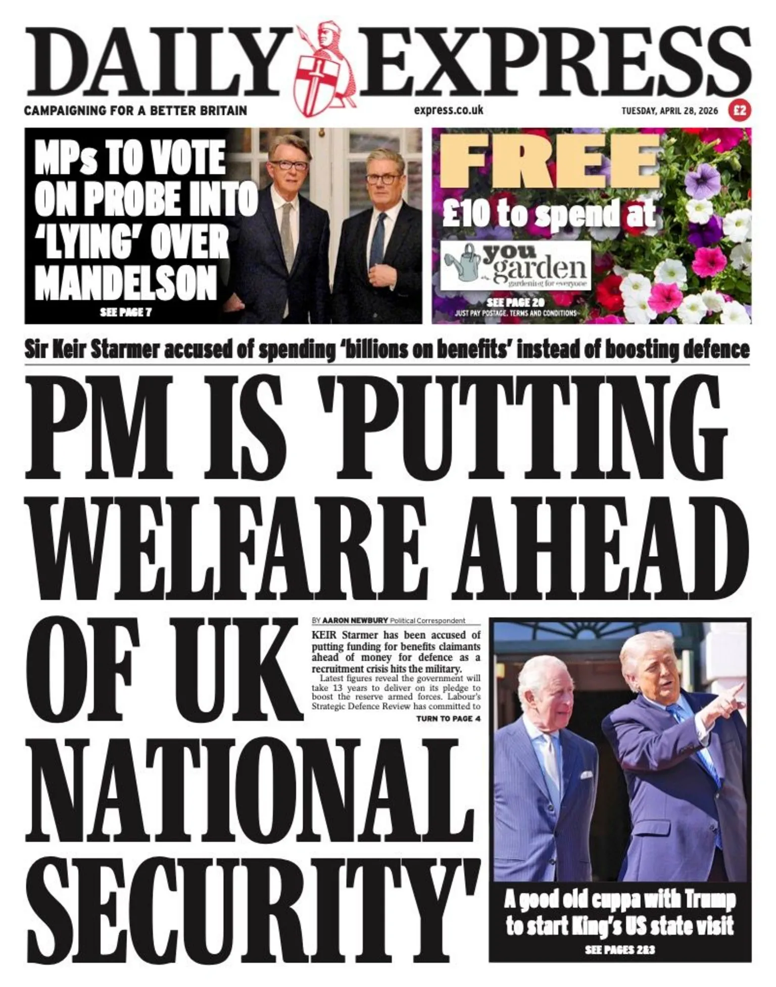 The headline on the front page of the Daily Express reads: 