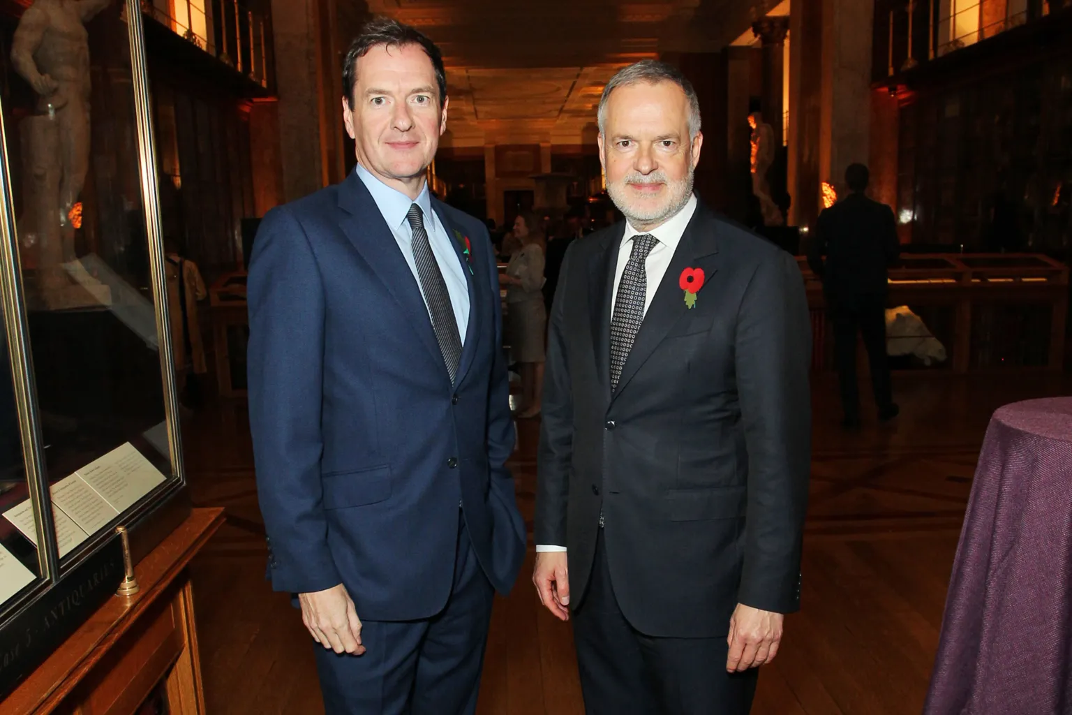  British Museum's chairman, George Osborne (left) with Dr Hartwig Fischer (right) former director at the British Museum Osborne in navy blue suit and pale blue shirt with Fischer in dark blue suit, white shirt and check tie