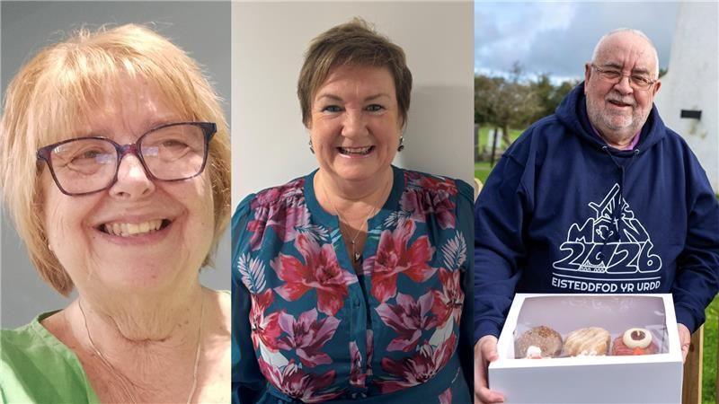 Mae Alwen Jones, Ann Peters Jones a Derek Evans ymhlith y saith a fydd yn cael eu hanrhydeddu