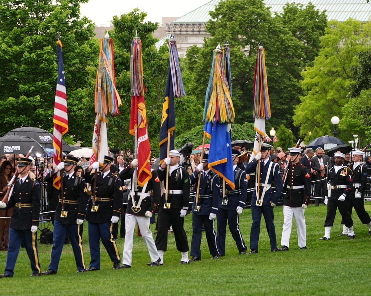 Members of the US Armed Forces ahead of the ceremonial welcome for King Charles and Queen Camilla on the South Lawn of the White House.
