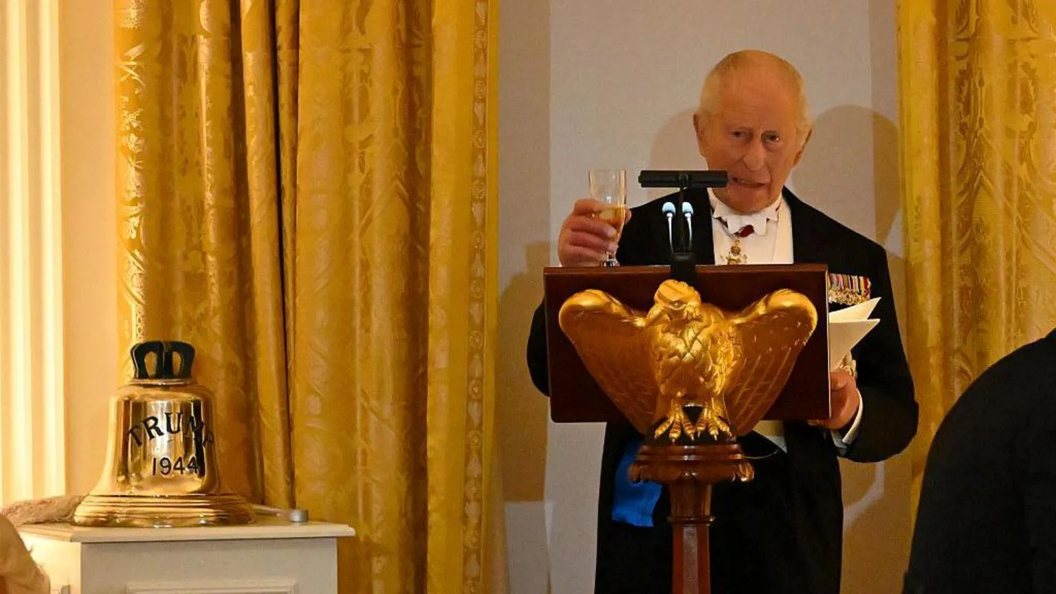  King Charles III makes remarks in the East Room 