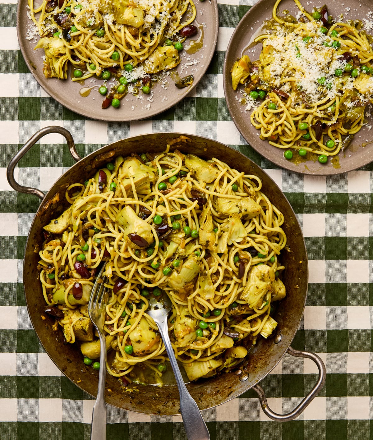 Nargisse Benkabbou’s artichoke and pea tagine pasta.