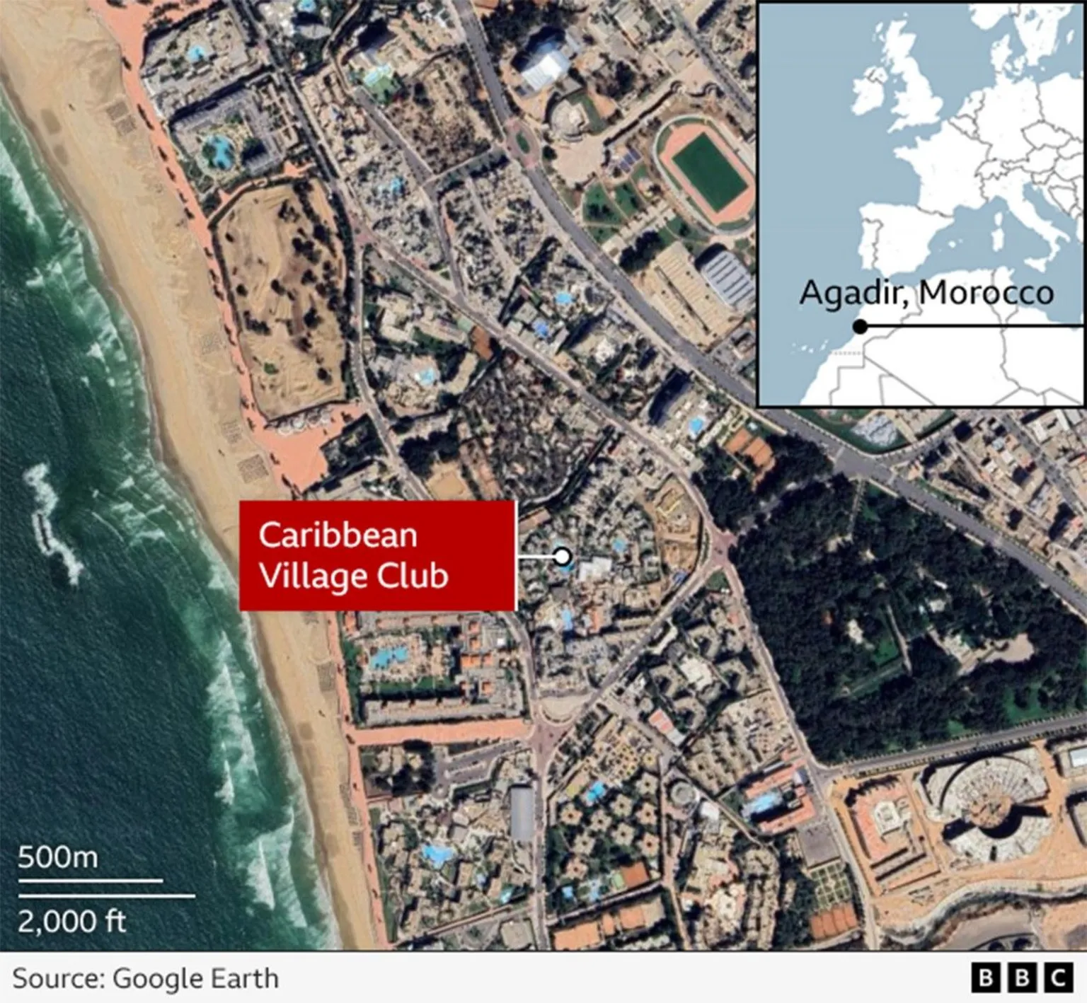 A map view of Agadir beach resort 