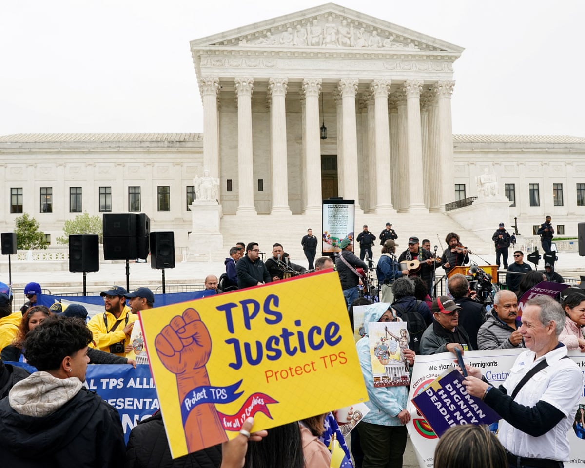 A rally for immigrants' rights outside the US supreme court as justices hear arguments on whether the administration can end the Temporary Protected Status of Syrian and Haitian nationals.