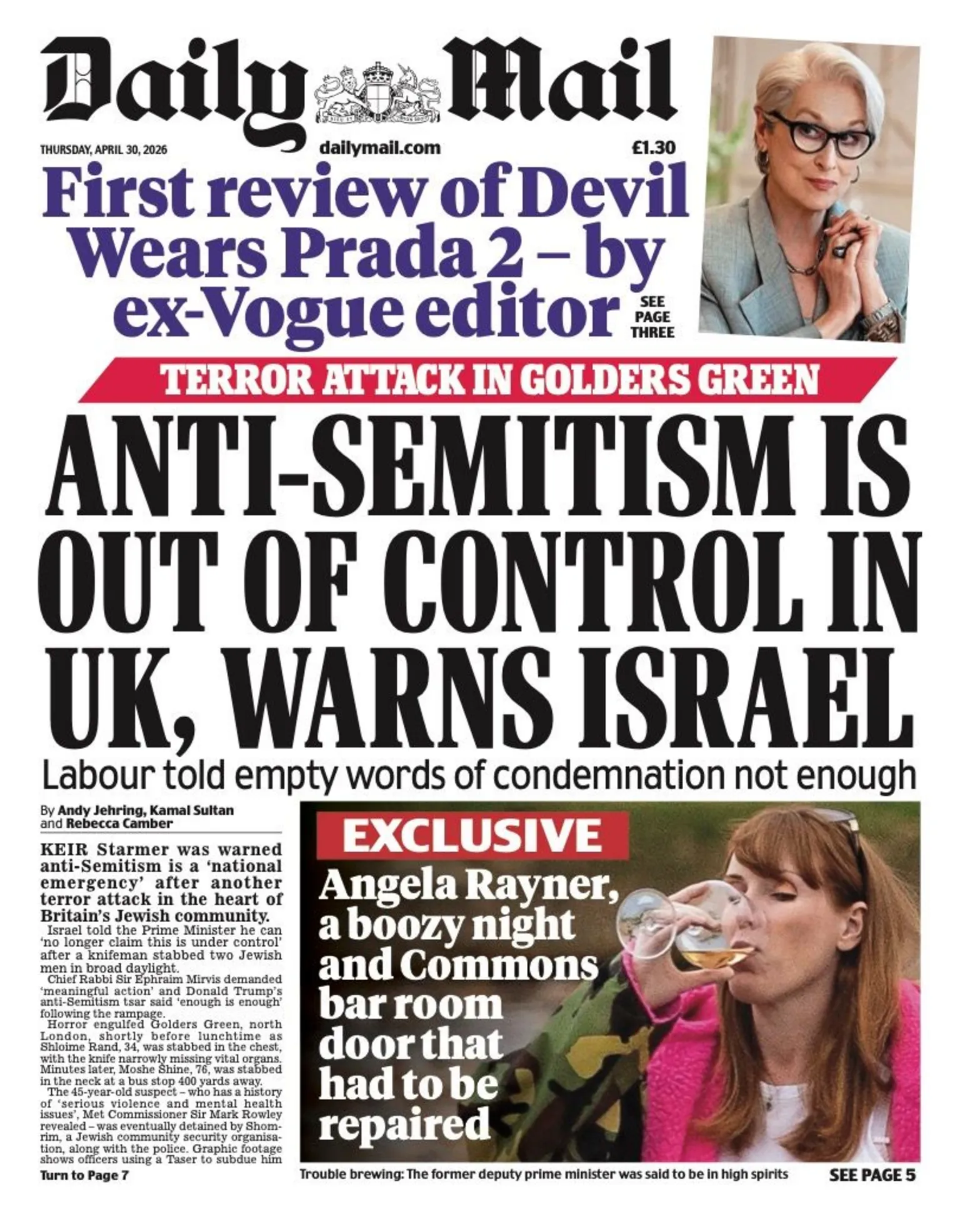 The headline on the front page of the Daily Mail reads: 