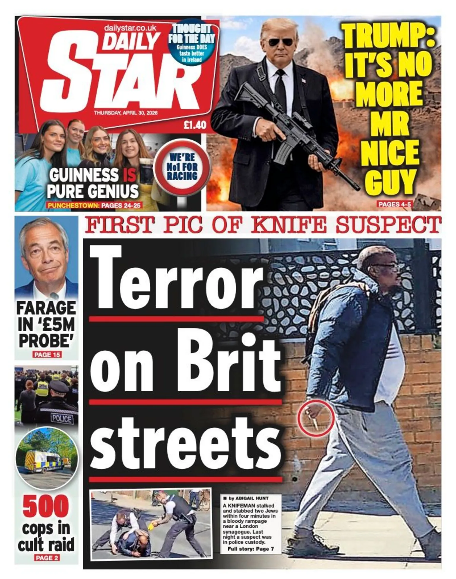 The headline on the front page of the Daily Star reads: 