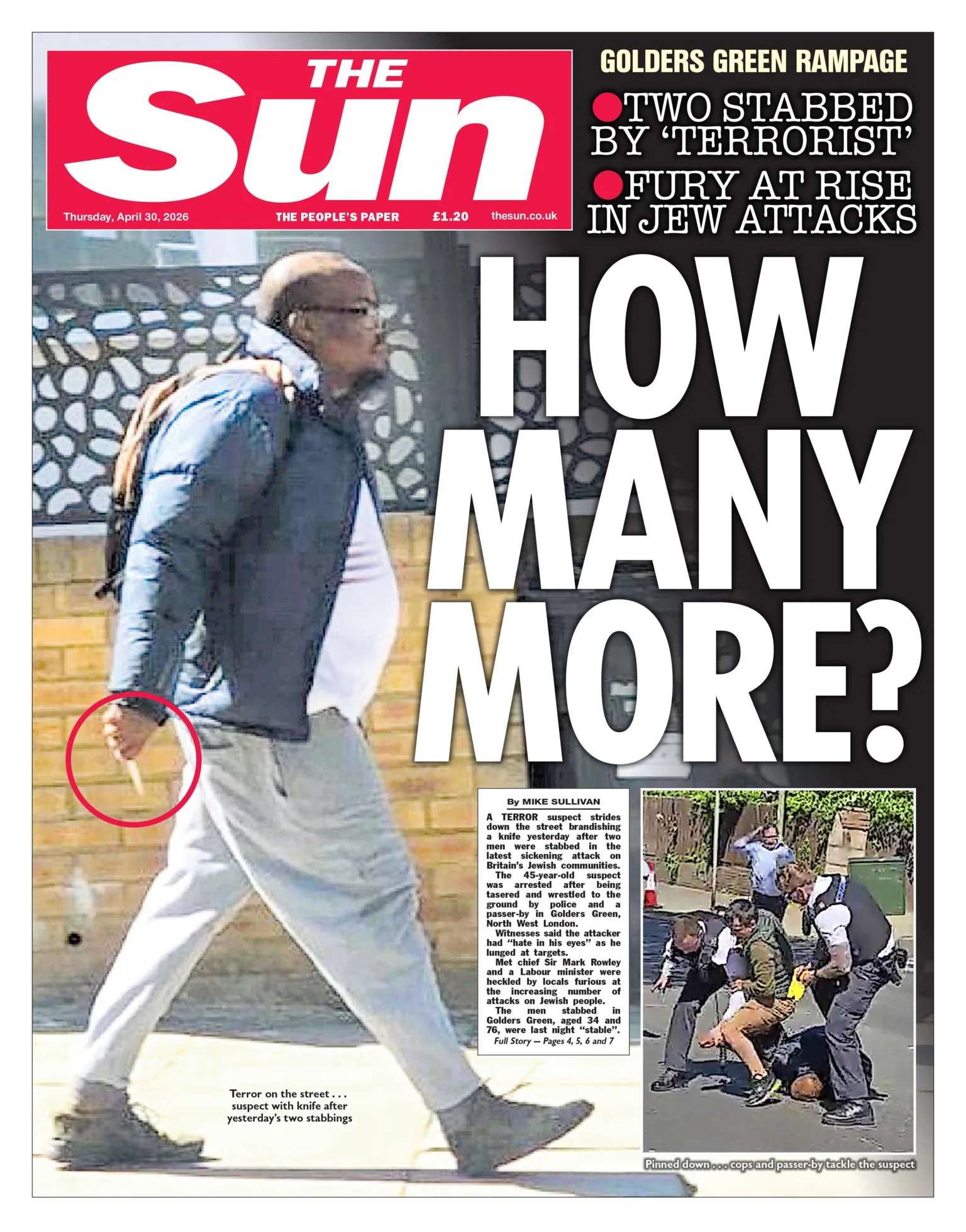 The headline on the front page of the Sun reads: 