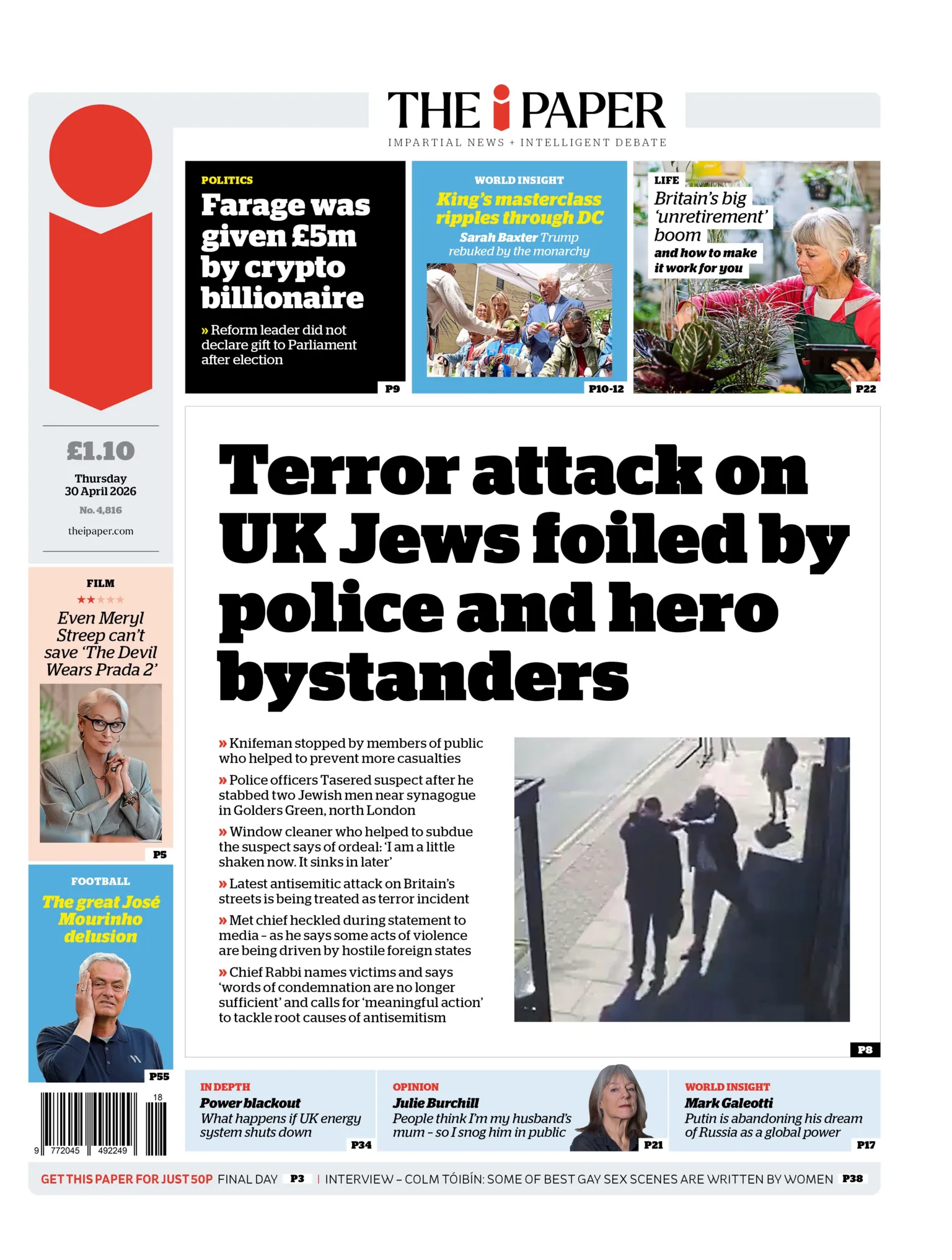 The headline on the front page of the i Paper reads: 