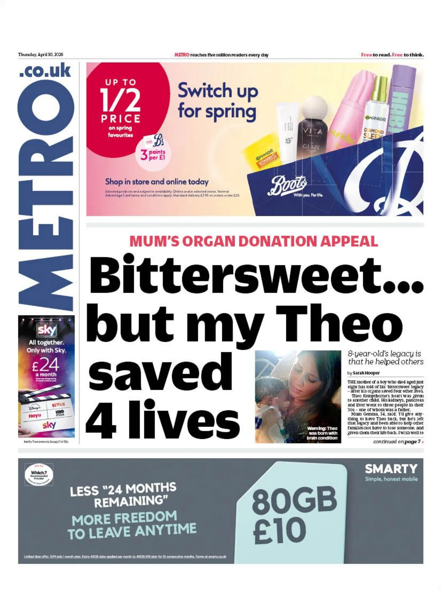 The headline on the front page of the Metro reads: 