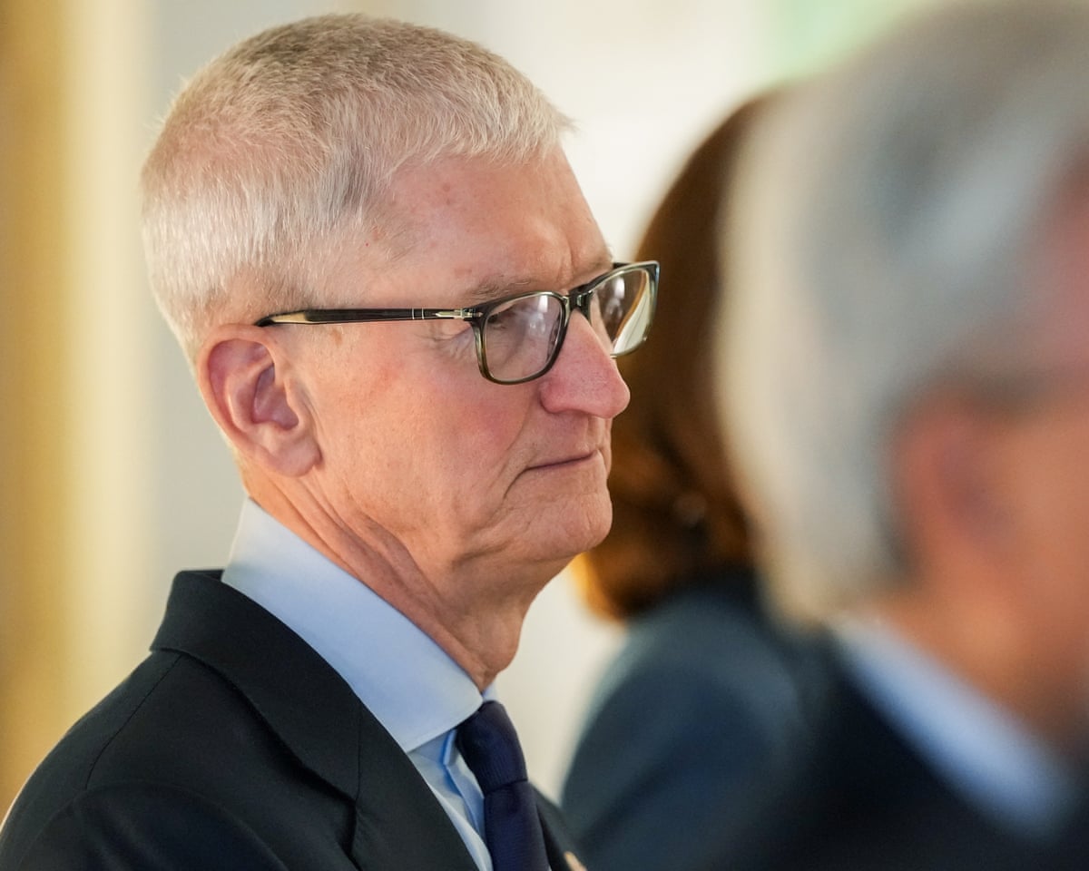 Apple chief executive Tim Cook on Tuesday at Blair House in Washington ahead of a meeting between King Charles III and chief executives from the technology industry.