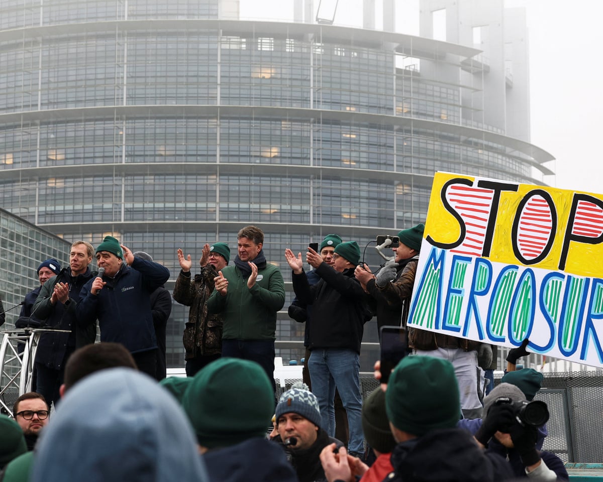 Farmers from across Europe react after the European Parliament voted on whether to refer the EU-Mercosur trade agreement to the Court of Justice of the European Union (CJEU), in Strasbourg, France.