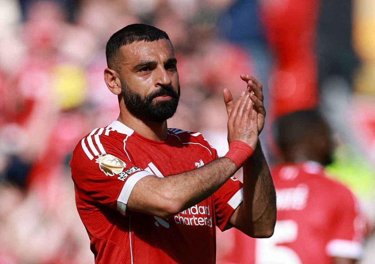 Liverpool’s Mohamed Salah applauds the fans at Anfield.