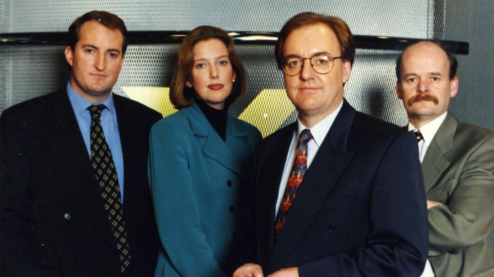 Guto Harri, Bethan Rhys Roberts, Dewi Llwyd a Vaughan Roderick