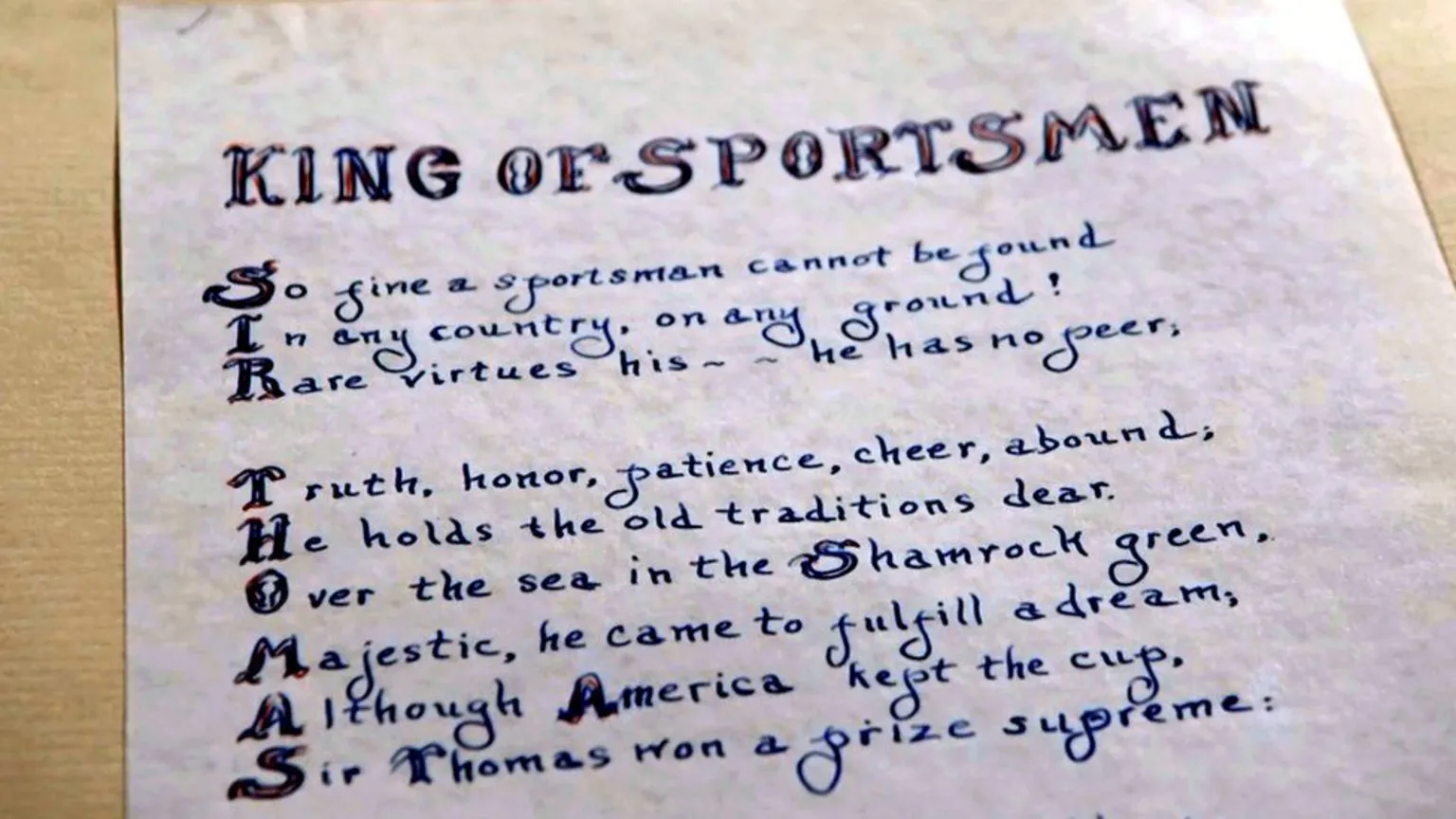 A poem describing the King of Sportsman