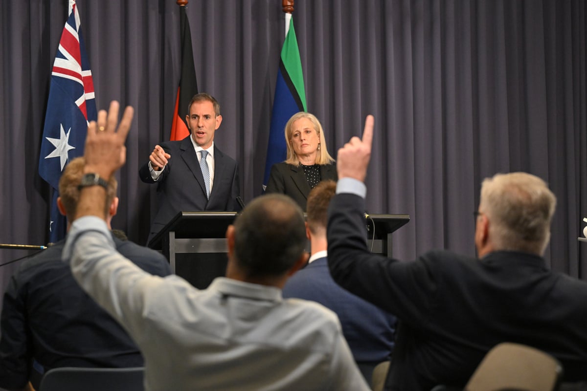 Jim Chalmers and Katy Gallagher speak to the media at Parliament House this morning