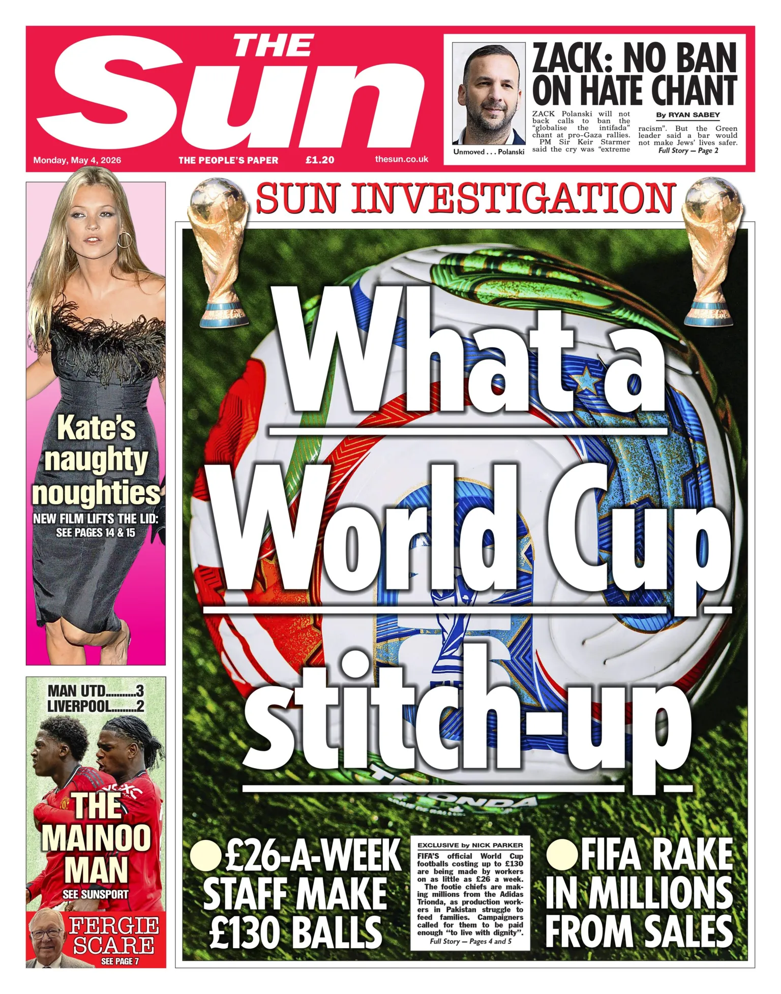 The headline on the front page of the Sun reads: 