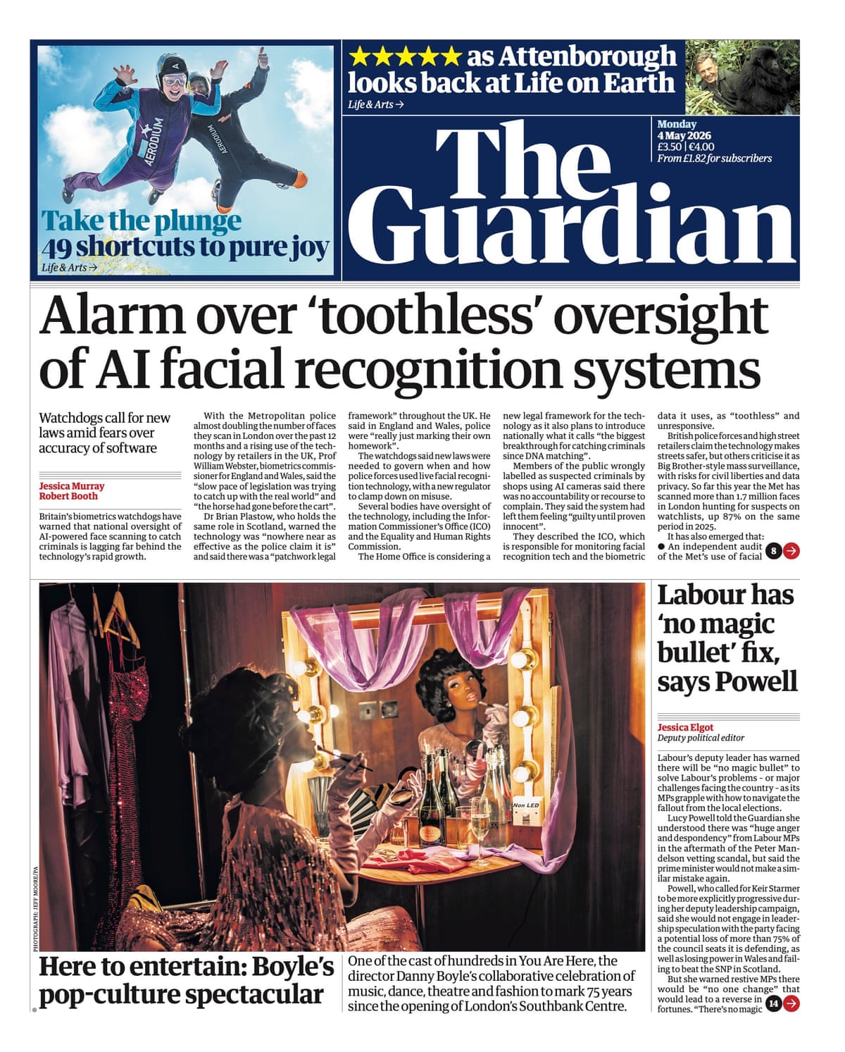  front page, Monday 4 May 2026