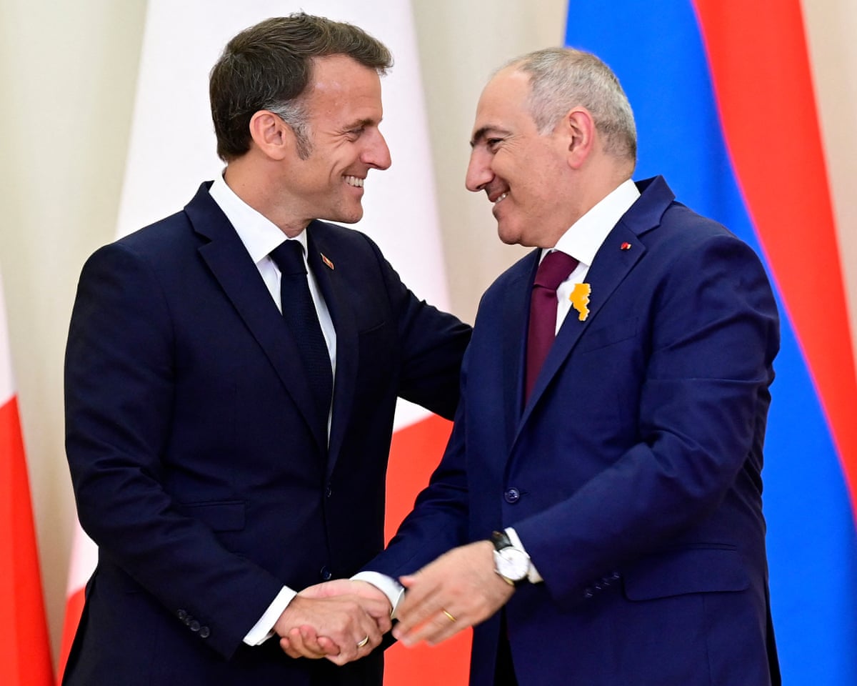 France's president Emmanuel Macron and Armenia's prime minister Nikol Pashinyan attend the talks in Yerevan, Armenia.