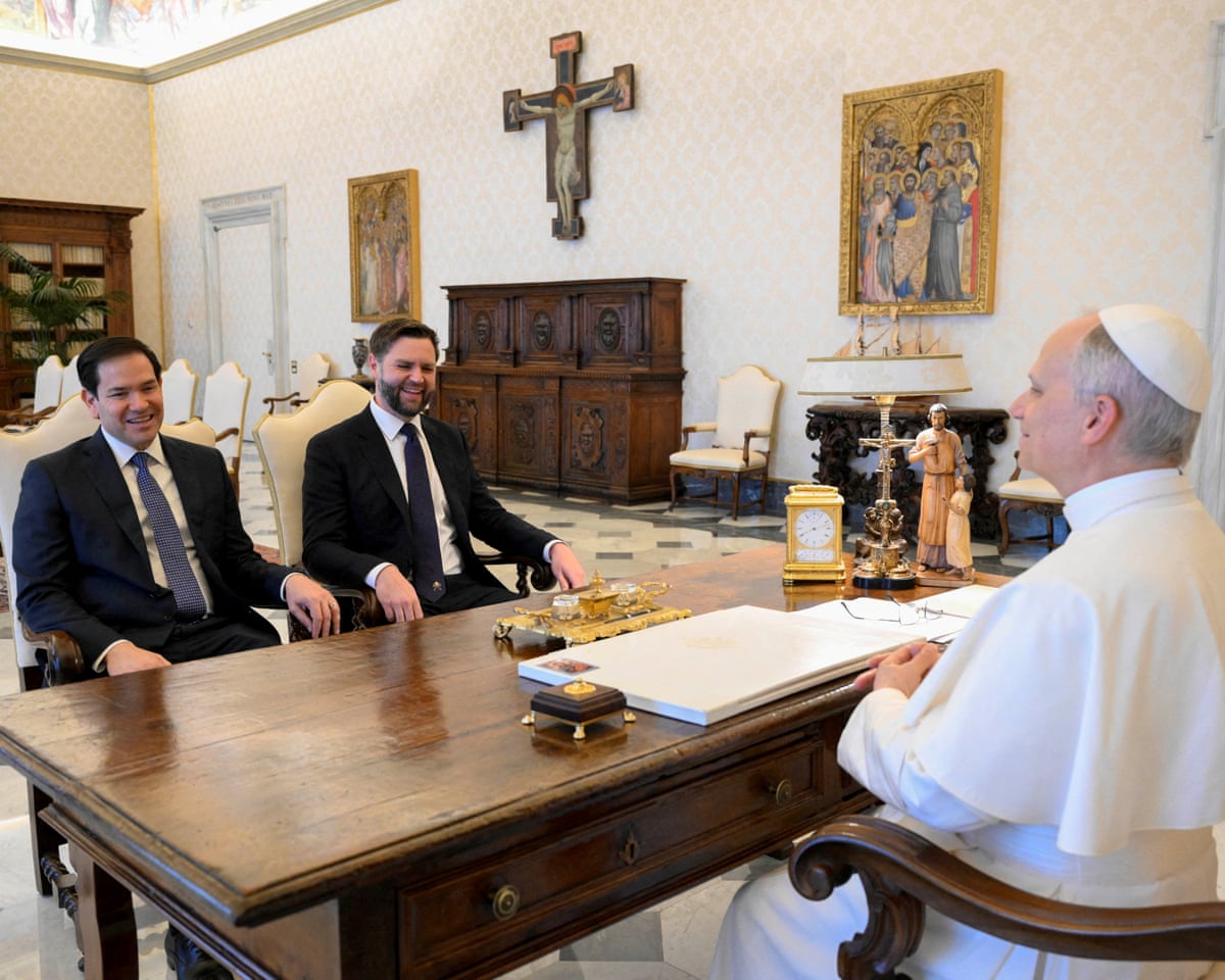 Pope Leo XIV meets US VP JD Vance and US secretary of state Marco Rubio at the Vatican in May last year.
