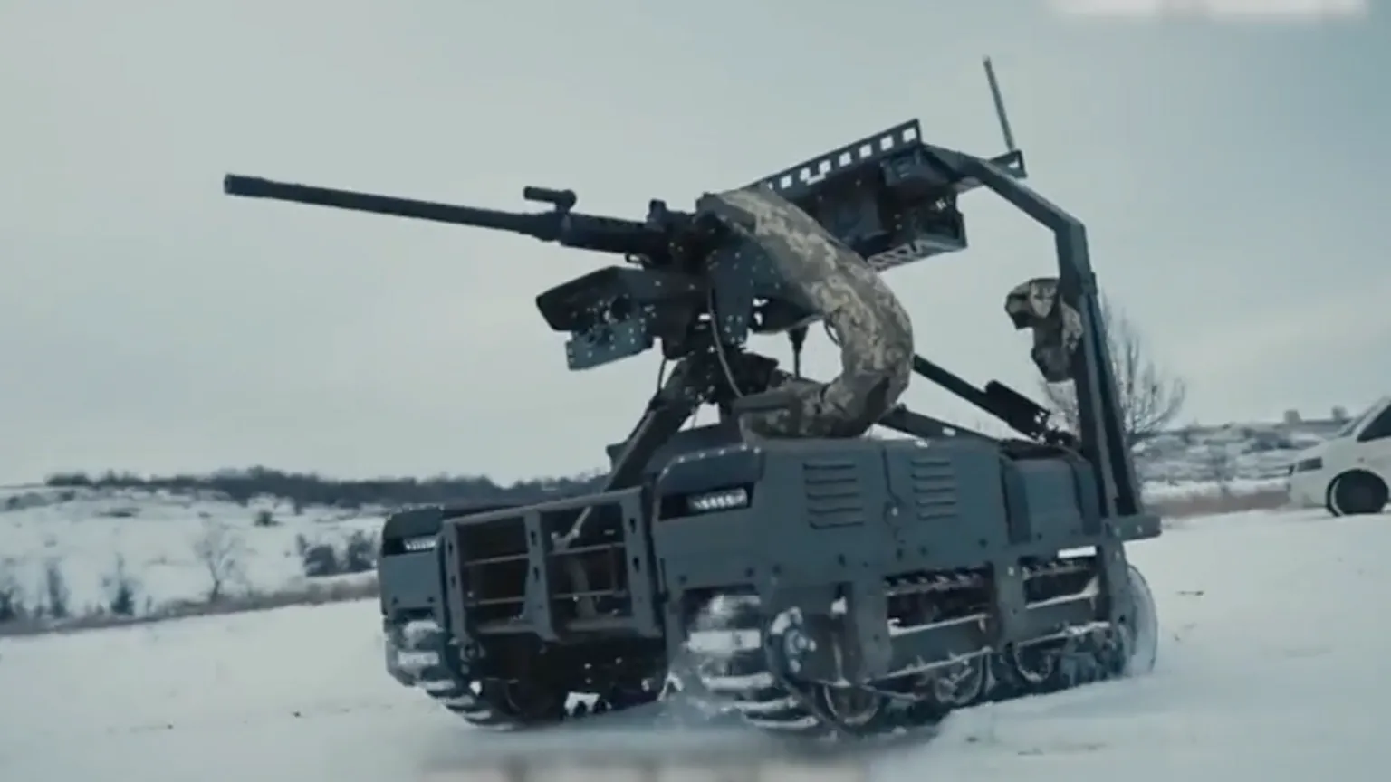 United24 UFORCE land drone - a small tank like vehicle with a large gun on top