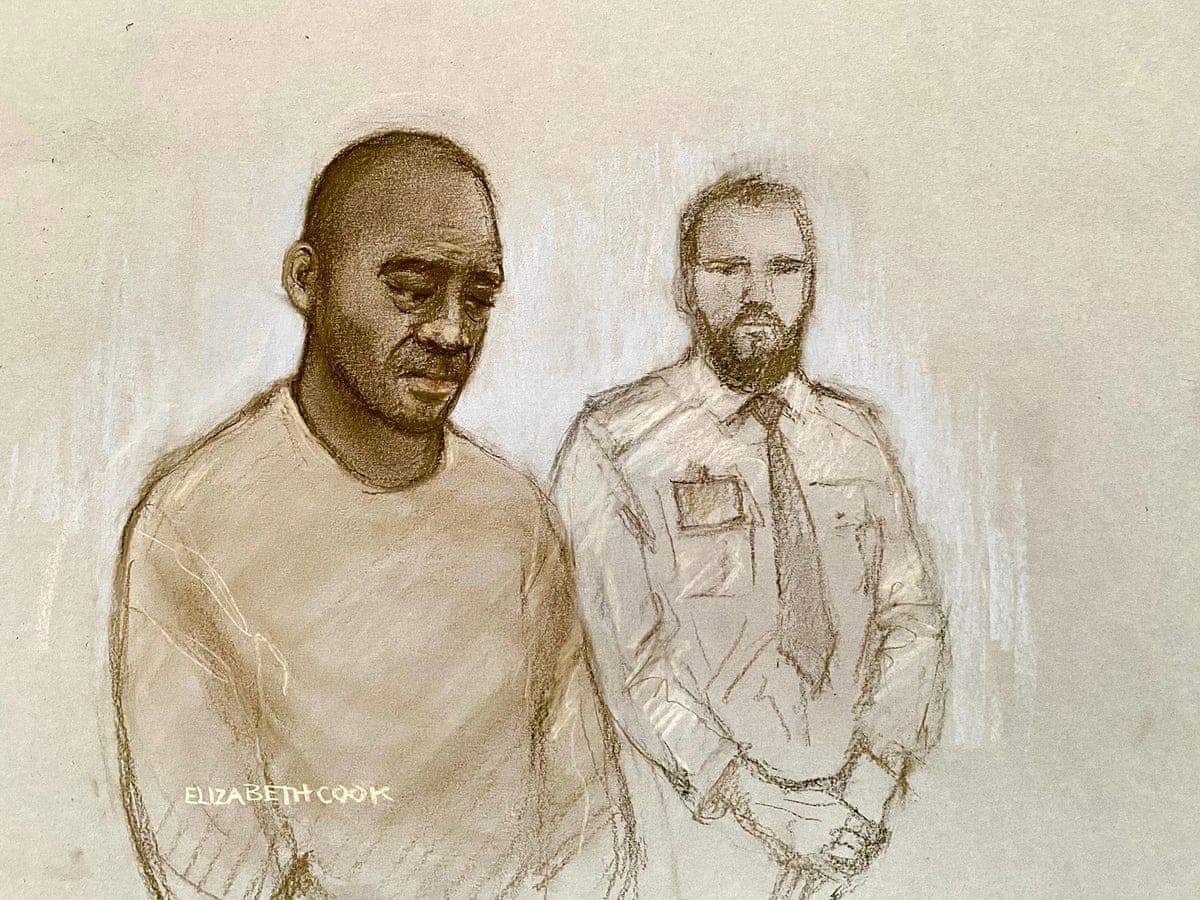 Court sketch of Clifton George (left) appearing at Snaresbrook crown court in June 2025.