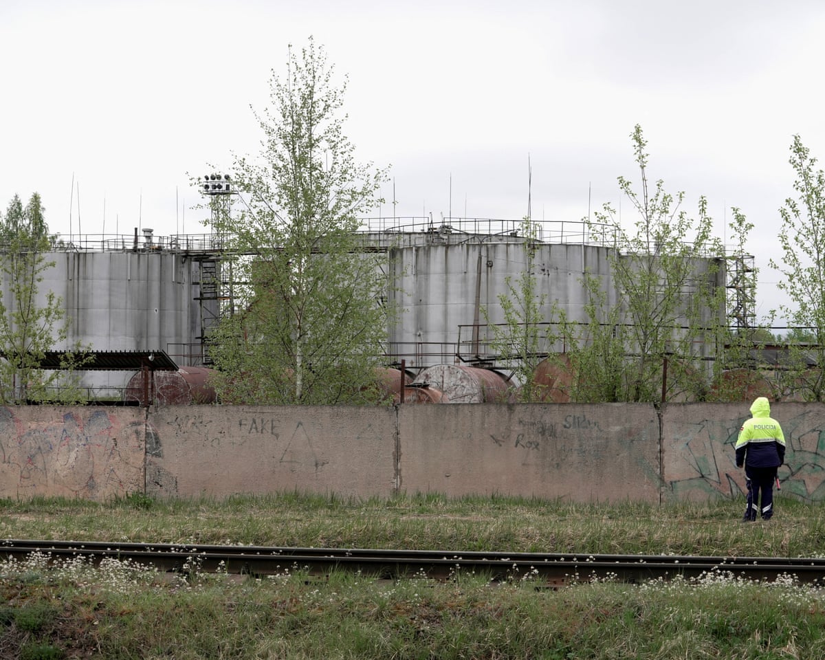Oil tanks at the site where drones crashed at a storage facility in Rezekne, Latvia.