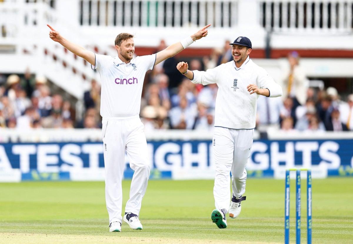England's Ollie Robinson celebrates a wicket during the 2023 Ashes.