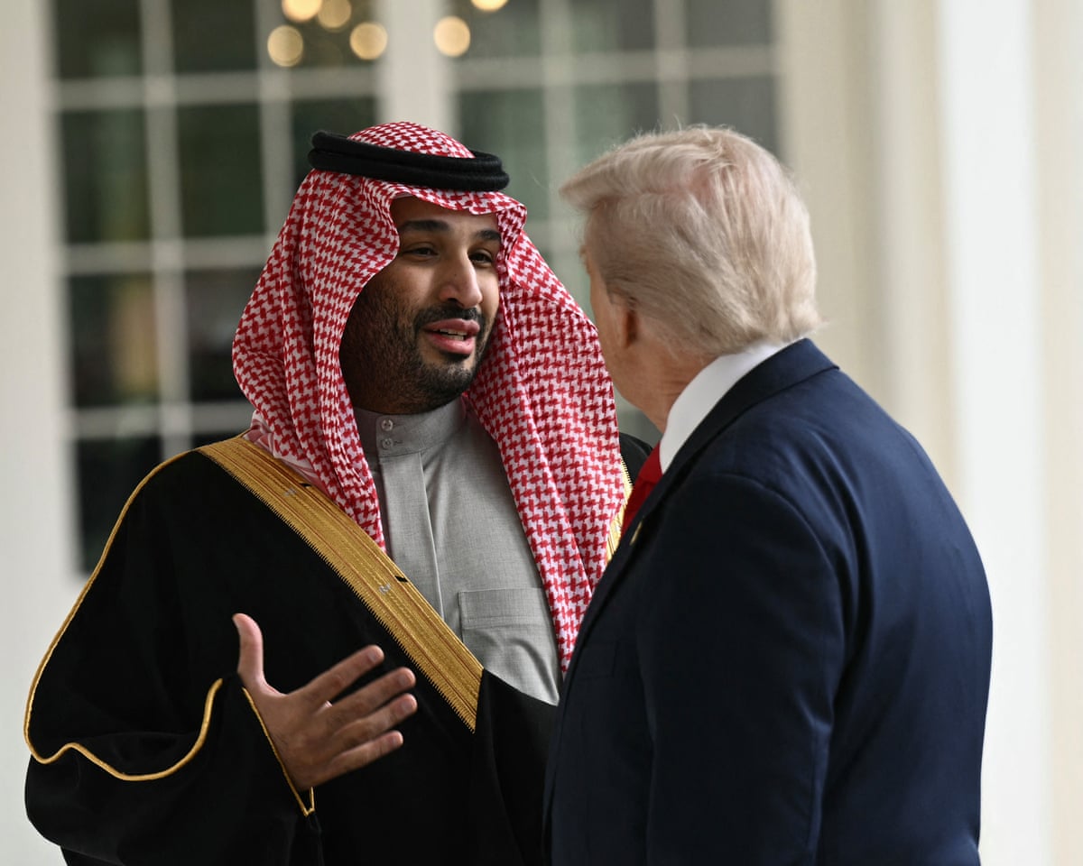 Trump and Prince Mohammed speak in the colonnade near the Oval Office