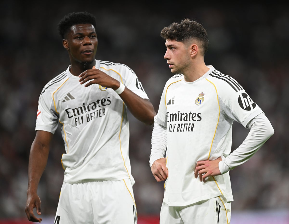 Aurélien Tchouaméni (left) and Fede Valverde in action against Girona in April