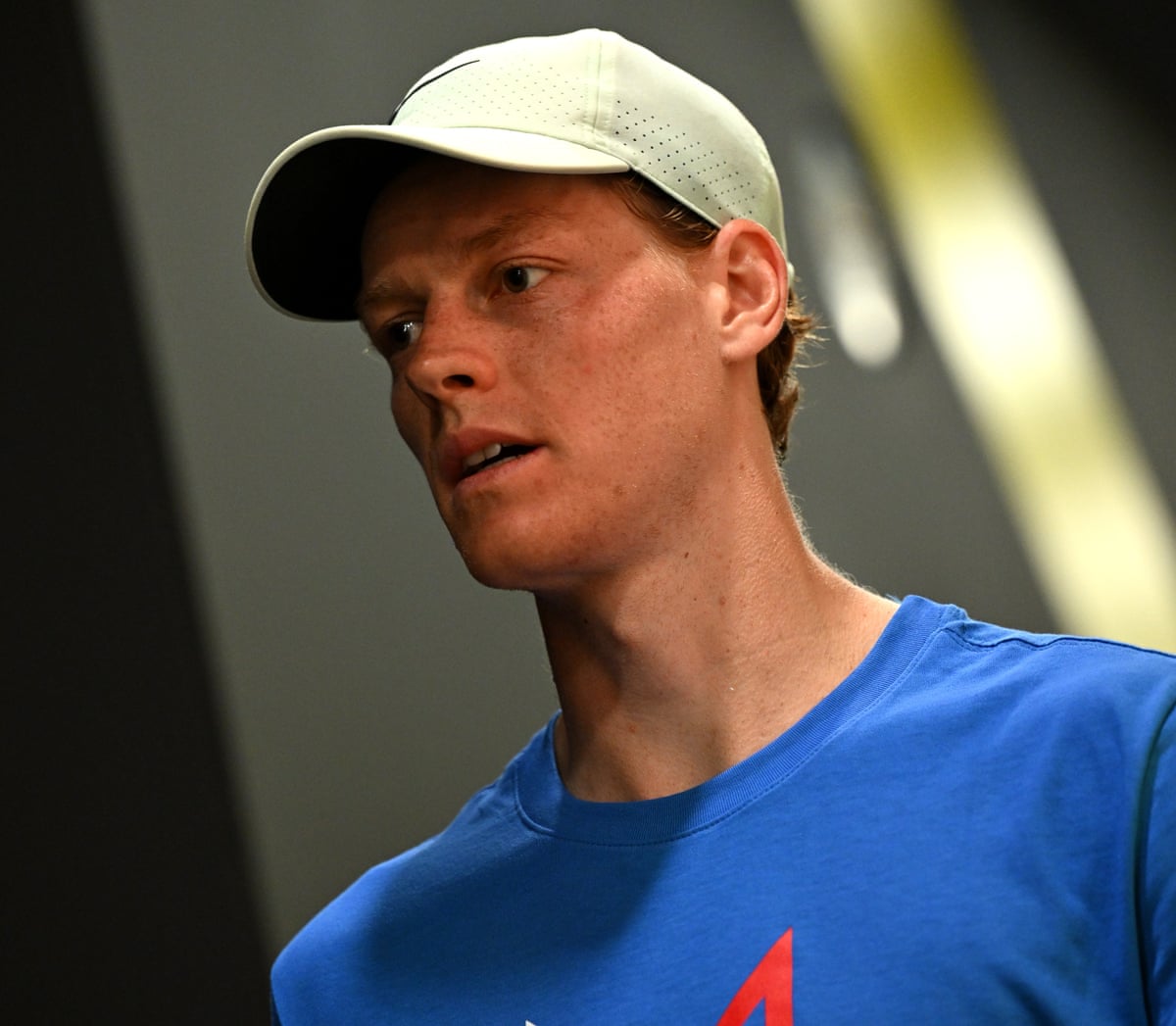 Jannik Sinner looks on during a training session