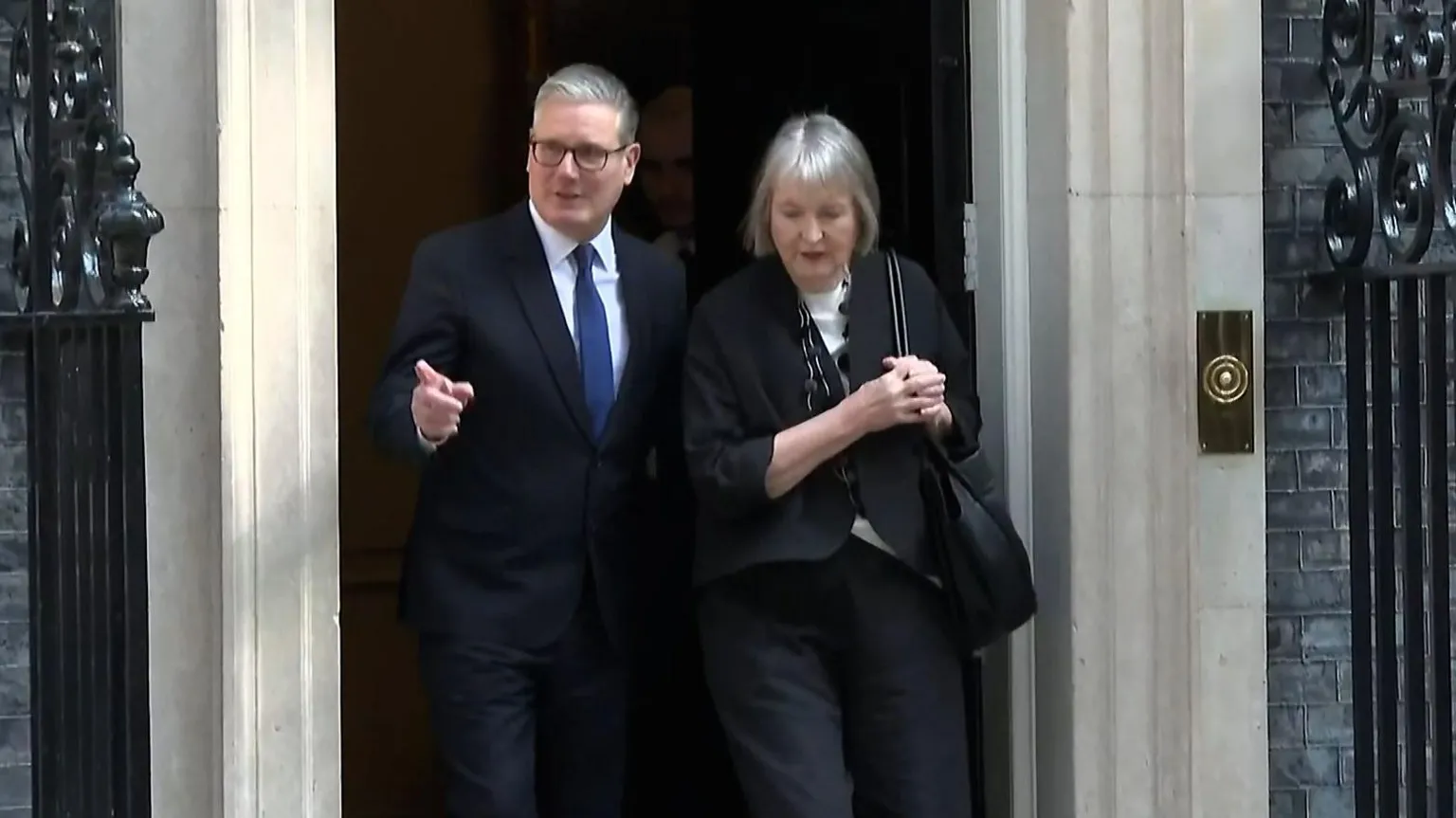  Prime Minister Sir Keir Starmer with former deputy Labour leader Baroness Harriet Harman on the steps of 10 Downing Street.