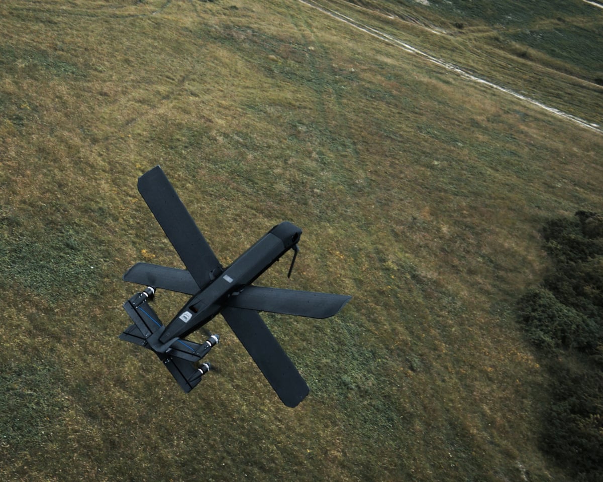 A Helsing HX-2 strike drone in flight during testing