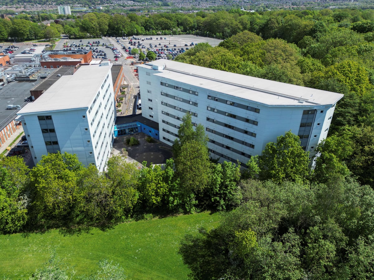 A drone view of Arrowe Park hospital, which will be used to house repatriated British nationals from the cruise ship MV Hondius.
