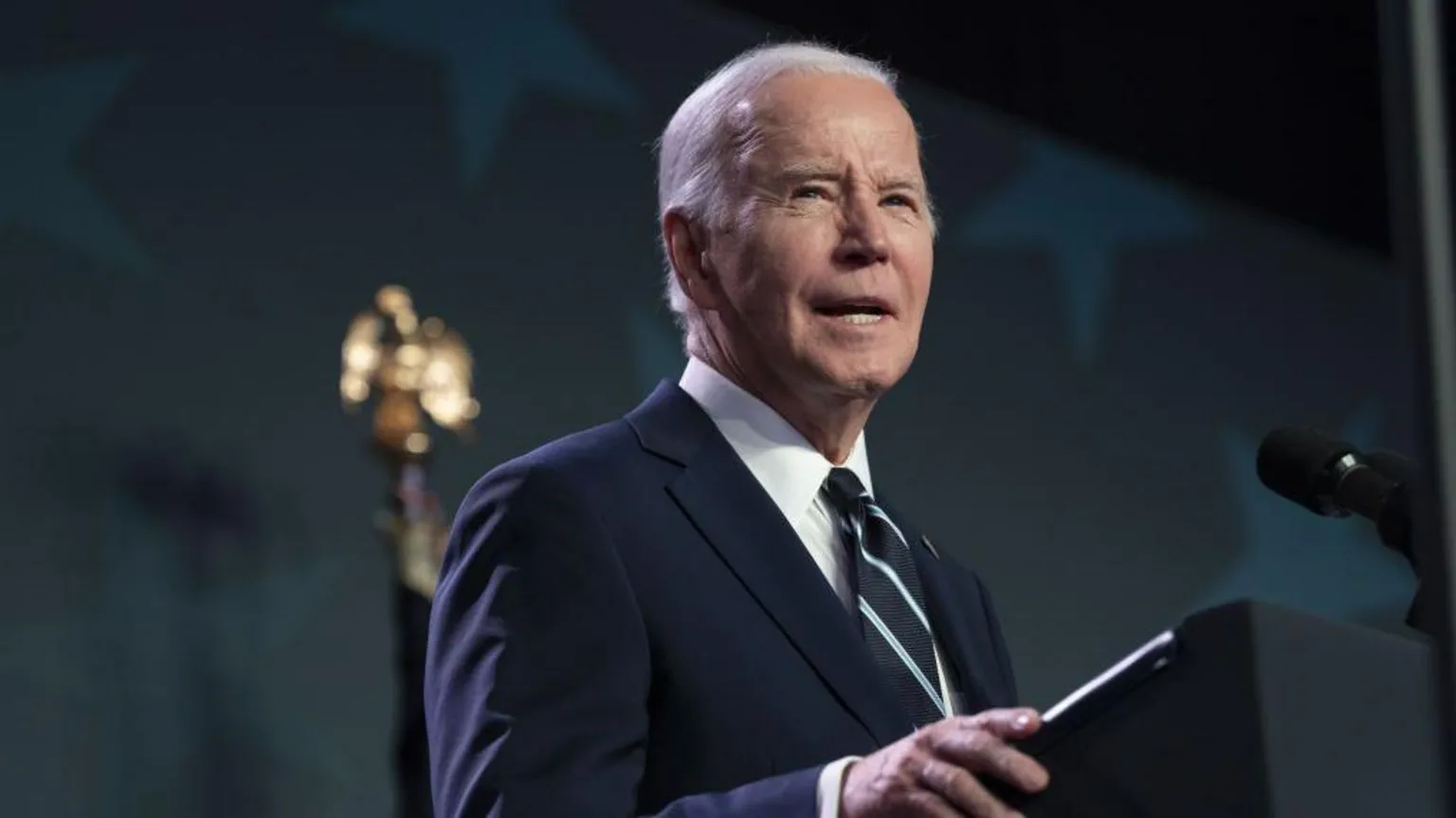 Bloomberg via Former US President Joe Biden pictured speaking at a conference in Washington DC 