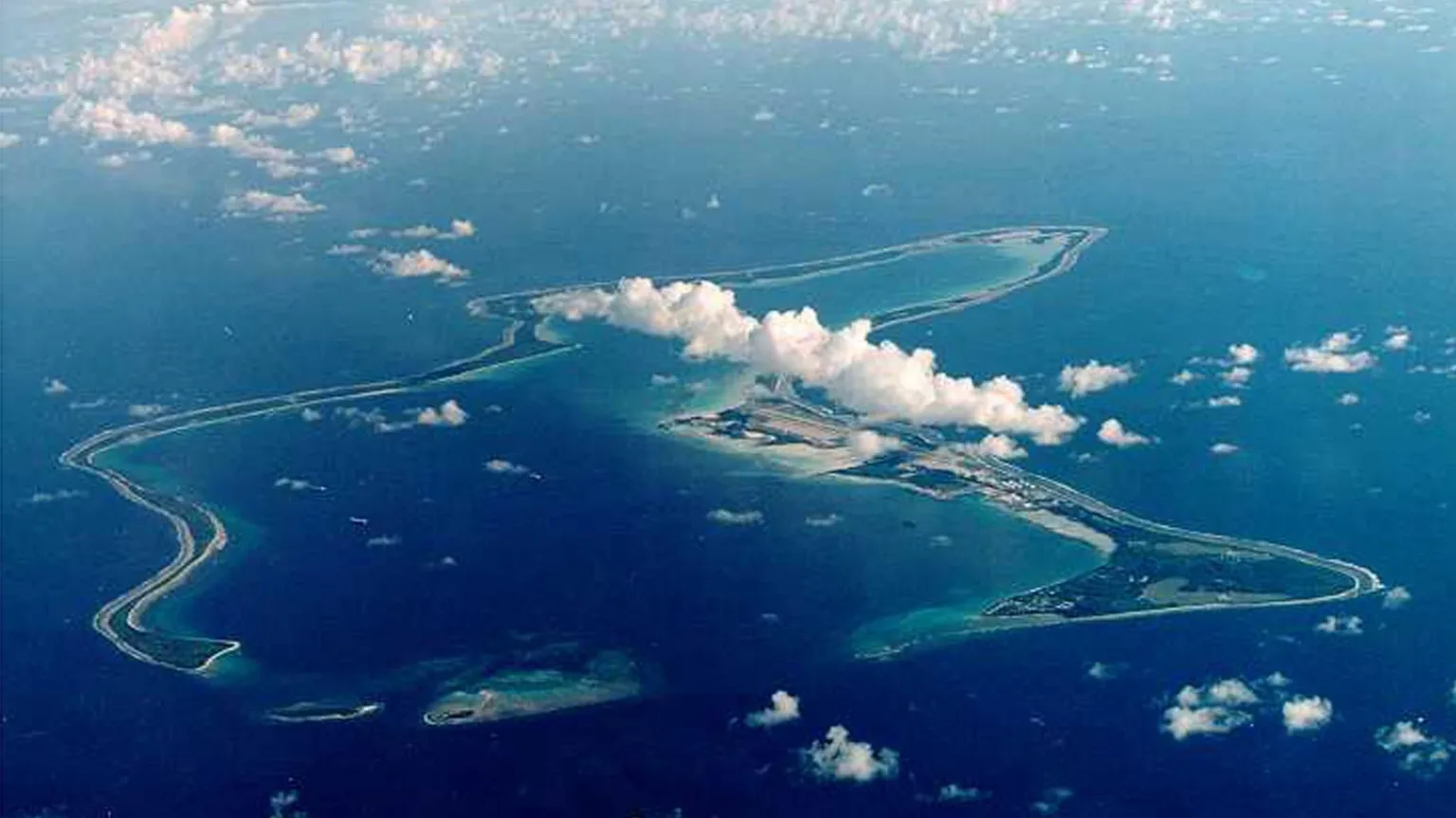 Aerial view of Diego Garcia, the largest of the Chagos Islands
