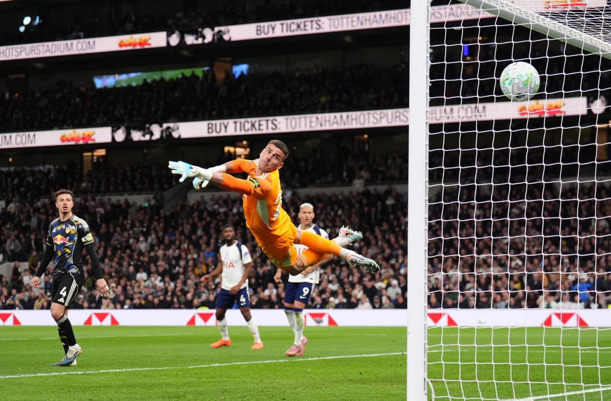 Tottenham Hotspur’s Mathys Tel (not pictured) scores.