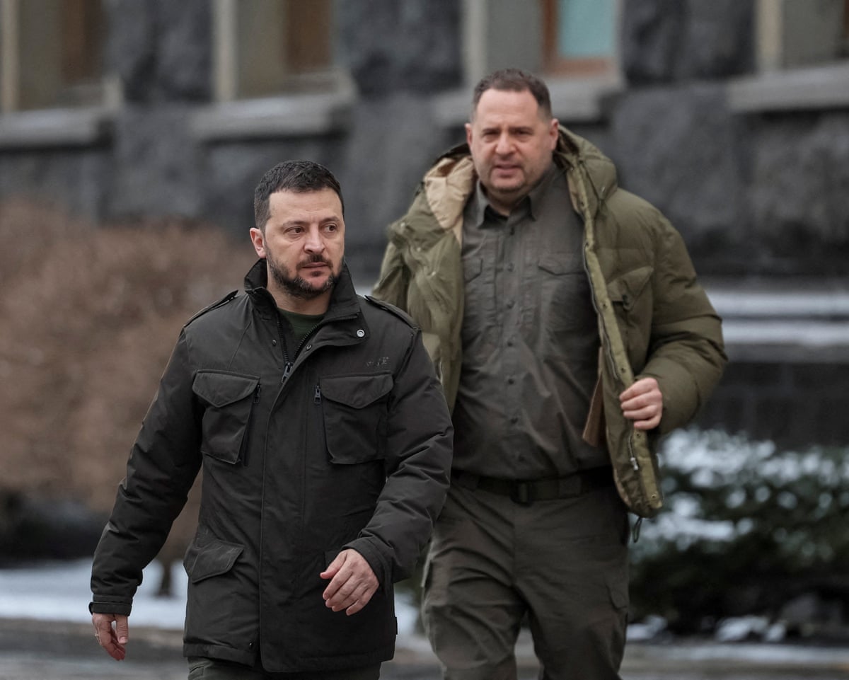Ukraine's president Volodymyr Zelenskyy and his chief of staff Andriy Yermak pictured walking in 2024 amid Russia's attack on Ukraine in Kyiv, Ukraine.