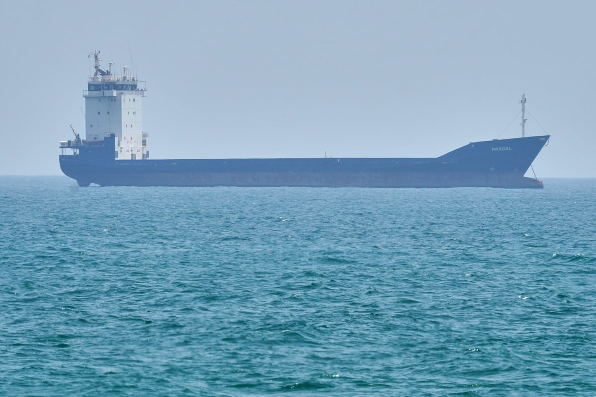 A tanker sits anchored in the strait of Hormuz off the coast of Qeshm Island, Iran, on 18 April 2026.