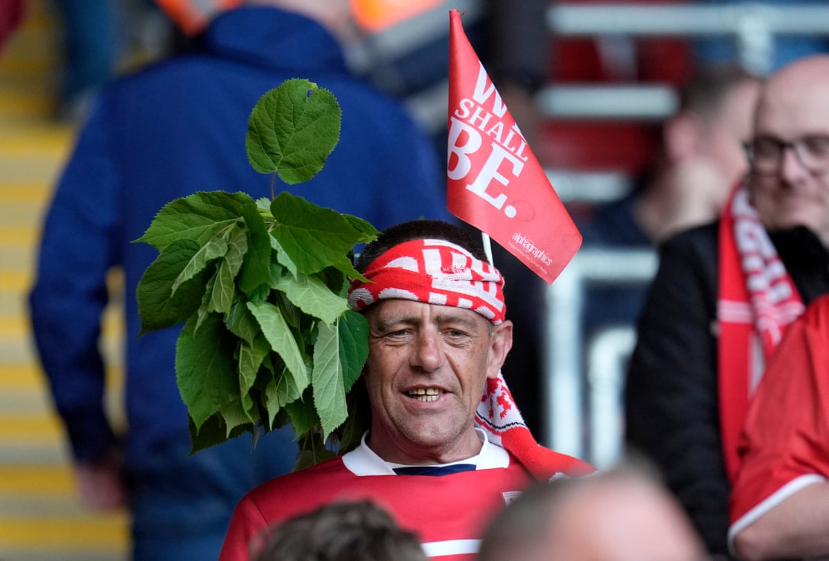 A Middlesbrough fan complete with foliage ahead of the Championship play off semi-final at Southampton.