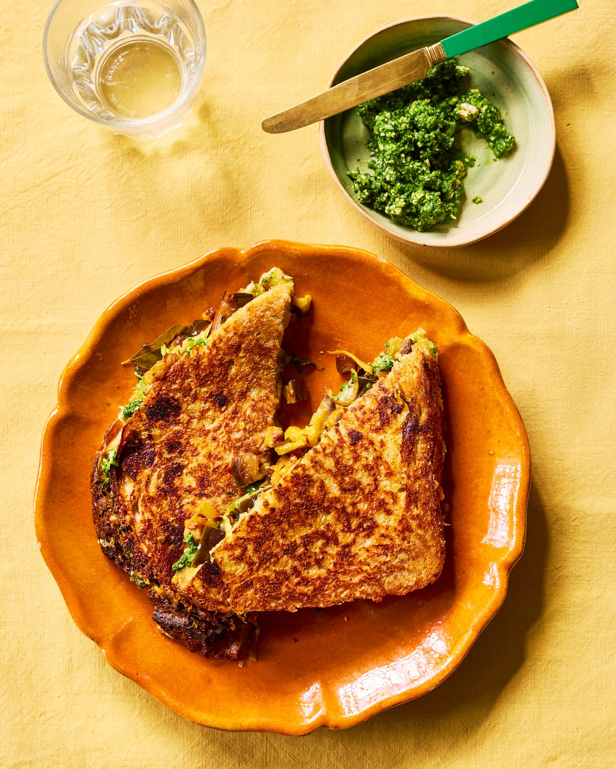 Ravinder Bhogal’s Goan toasted sandwich with aubergine pickle, cheddar and a green chutney.