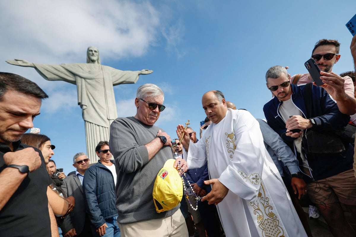 Carlo Ancelotti during a visit to the statue of Christ the Redeemer in Rio de Janeiro