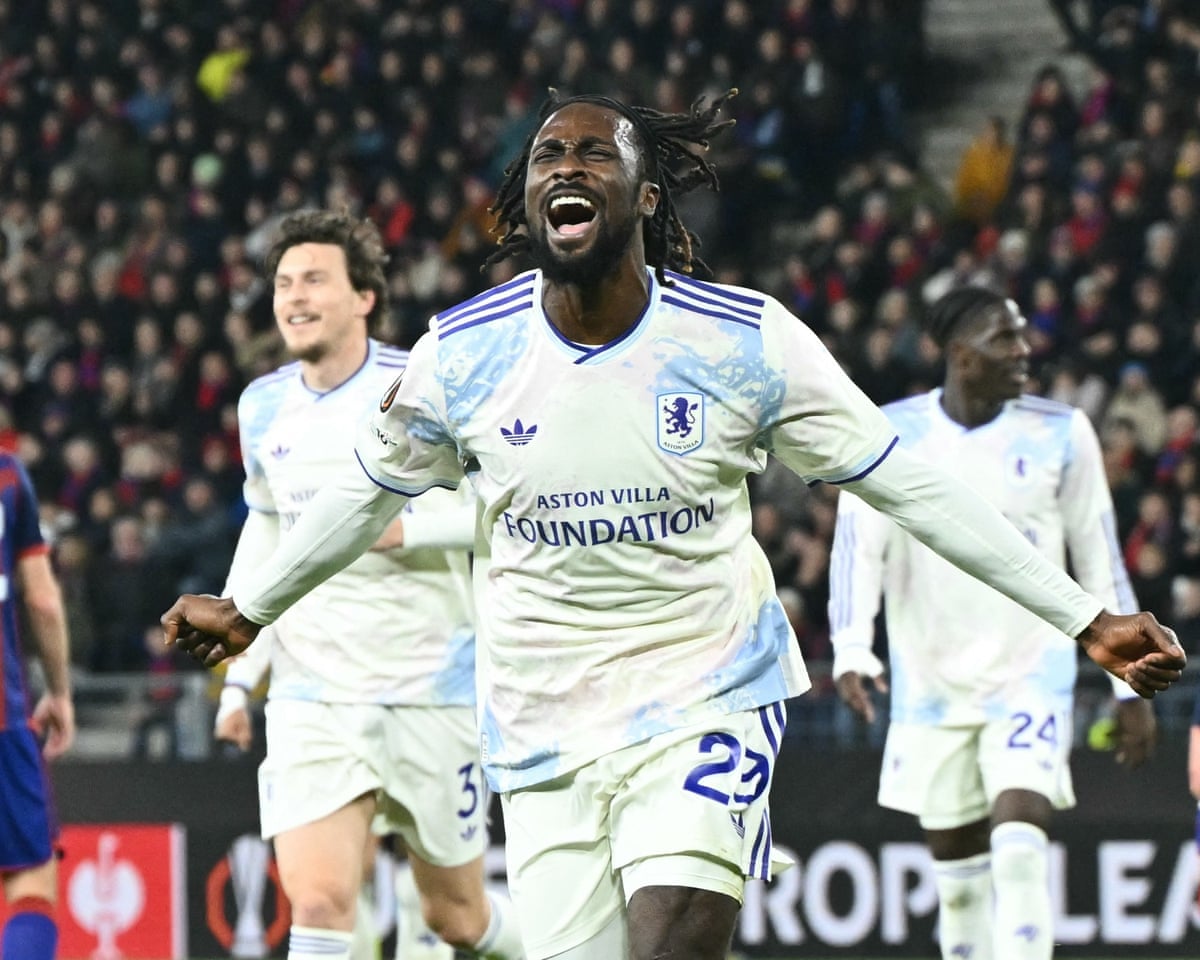 Evann Guessand celebrates after scoring