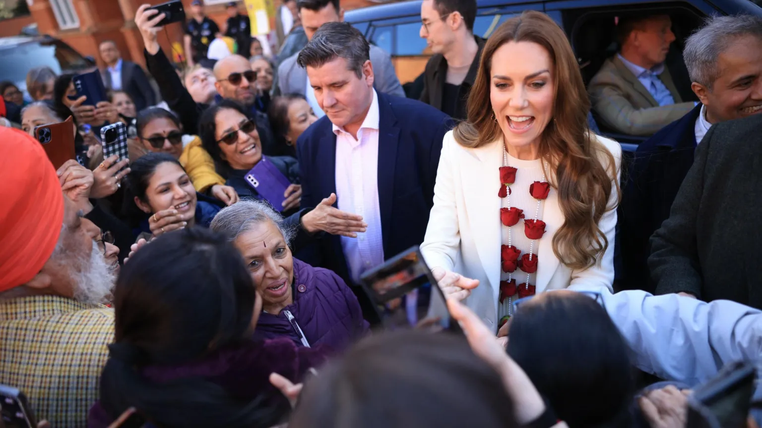  Princess of Wales in a crowd in Leicester in March