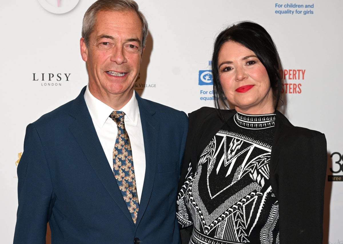 Nigel Farage and Laure Ferrari at an awards ceremony in 2024.