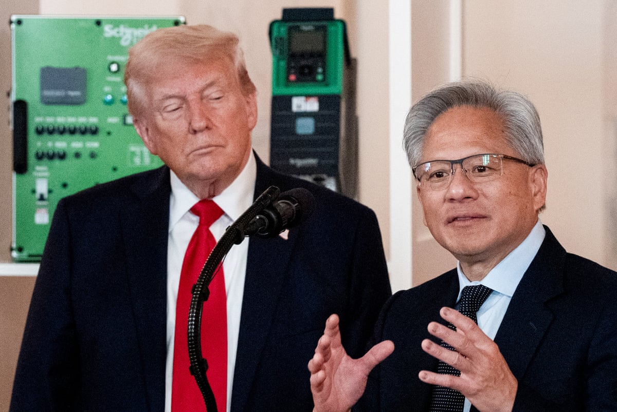 President Donald Trump and Jensen Huang speak an Invest in America event last year