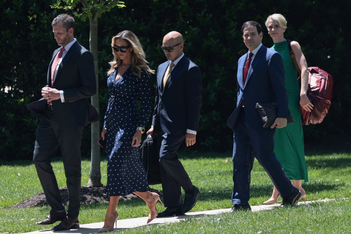 (From left) Eric and Lara Trump, Oval Office operations director Walt Nauta and Marco Rubio in Washington DC as they prepared to leave for China